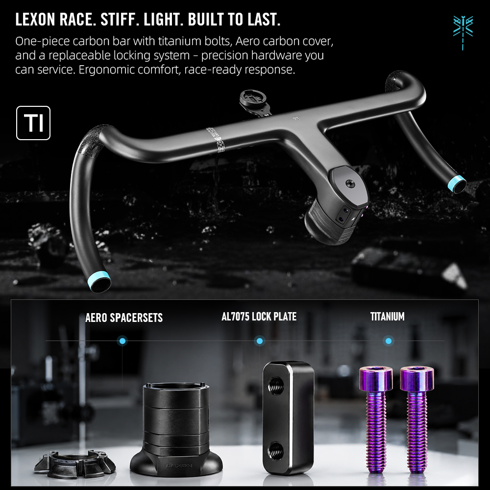 Integrated Carbon Handlebar Stem Gravel - LEXON Premium Carbon Gravel-Lenker 372g Leichtgewichtiger