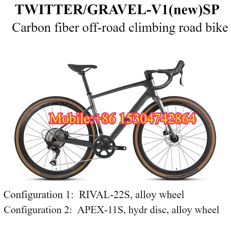 Carbon Gravel Frame Disc Brake 700C - 2025 TWITTER GRAVE-V1 APEX-11S Offroad-Carbonfaser-Rennrad, Line-Pull-Öl-Scheibenbremse,
