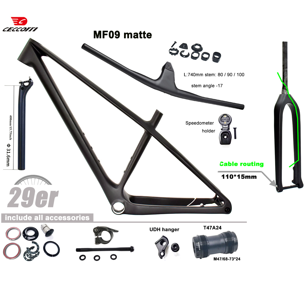 Carbon Mountain Bike Frame 29Er Boost - CECCOTTI Vollständig Verdeckte Kabelführung 29er MTB