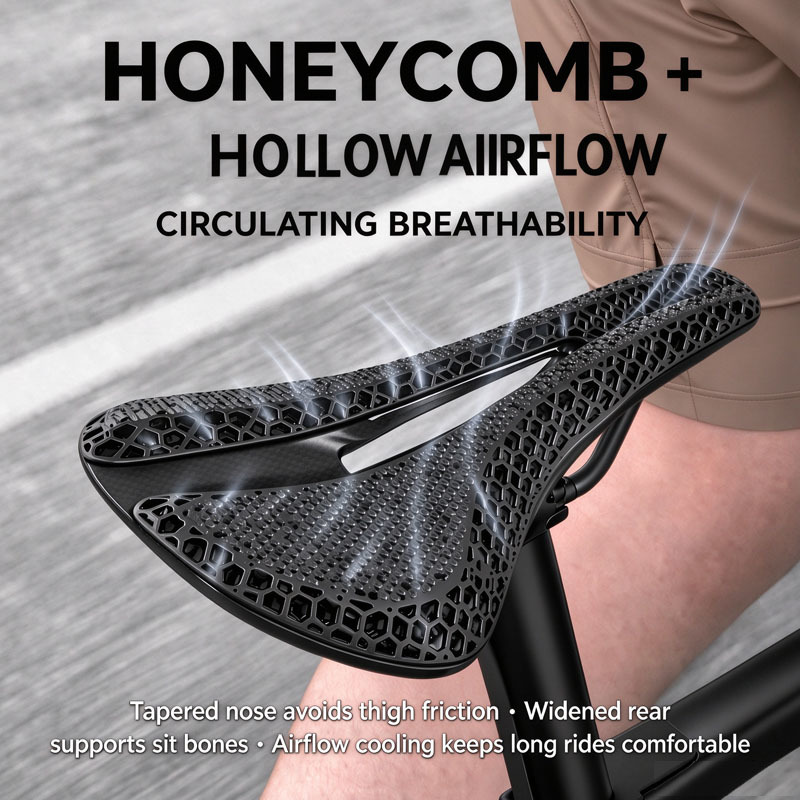 Carbon Saddle 3D Printed Honeycomb - Ridgeloop 3D-gedruckter Fahrradsattel aus Carbonfaser, ultraleicht,