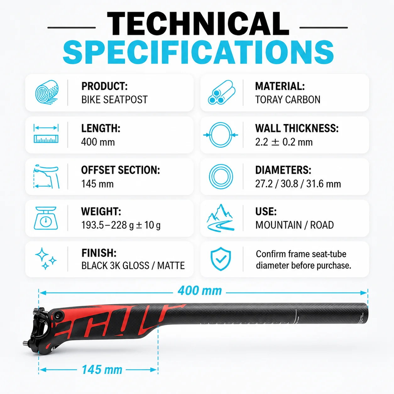 ULLICYC Offset 20mm Fahrradsat – Carbon Seatpost 27.2 31.6 Offset Bewertung und Preis